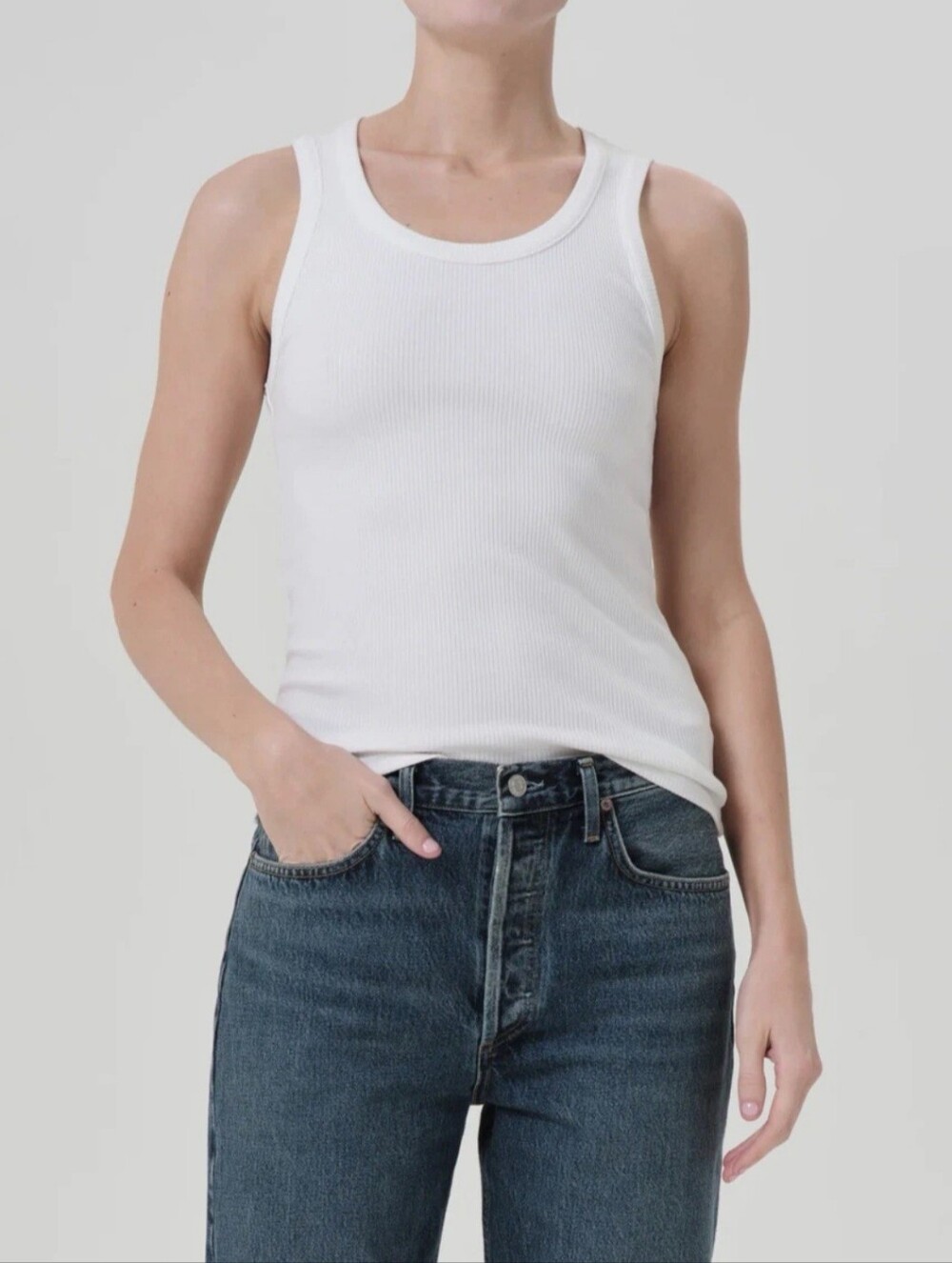 AGOLDE poppy scoop neck ribbed white tank top size medium closet staple layering